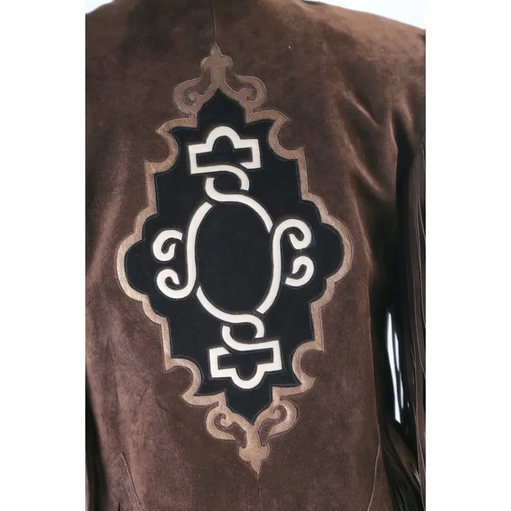 Vintage Brown Suede Fringe Western Jacket XS Boho Embroidered Statement Piece - Picture 12 of 16